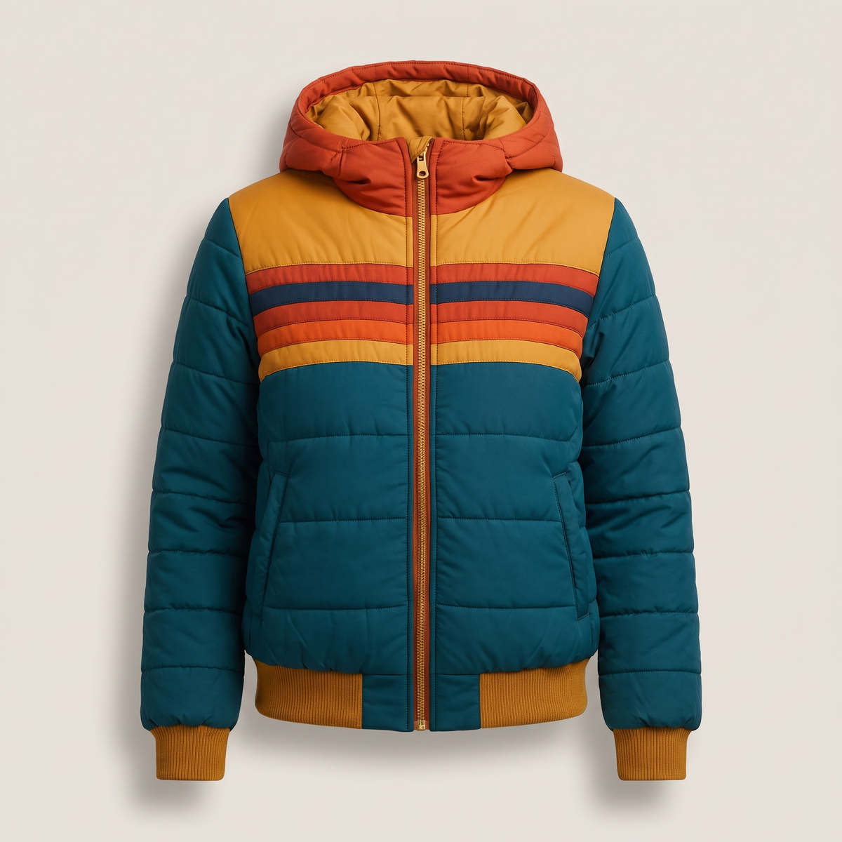 Dani | Striped Quilted Hooded Zip Up Pocket Winter Bomber Jacket Women