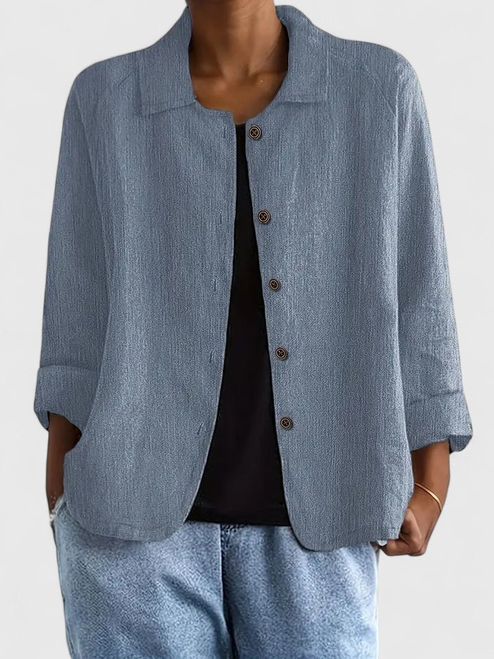 Oversized Chambray Shirt Jacket with Collar - Light Blue