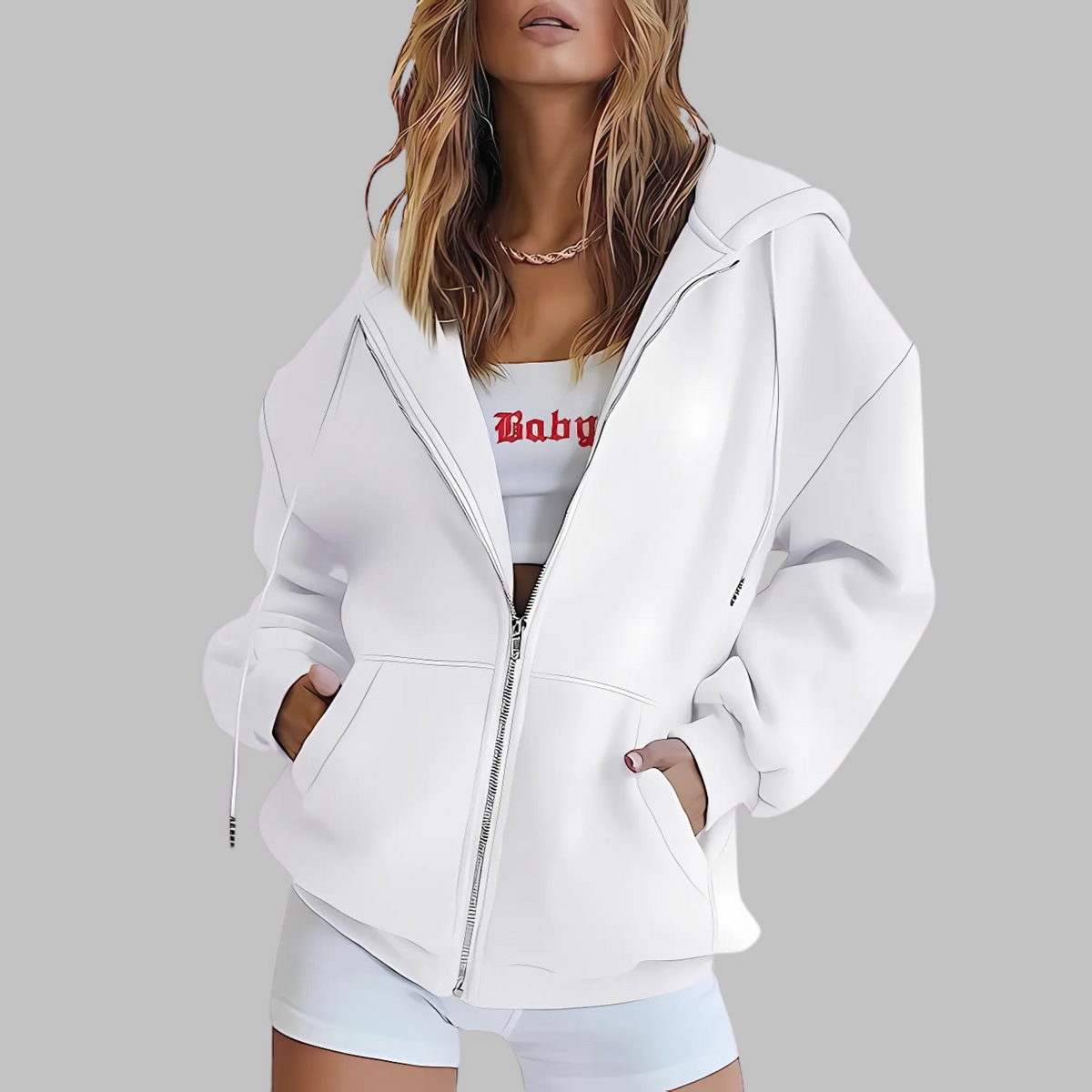 Lou | Zip Up Drawstring Pockets Long Sleeve Autumn Oversized Hoodie Women