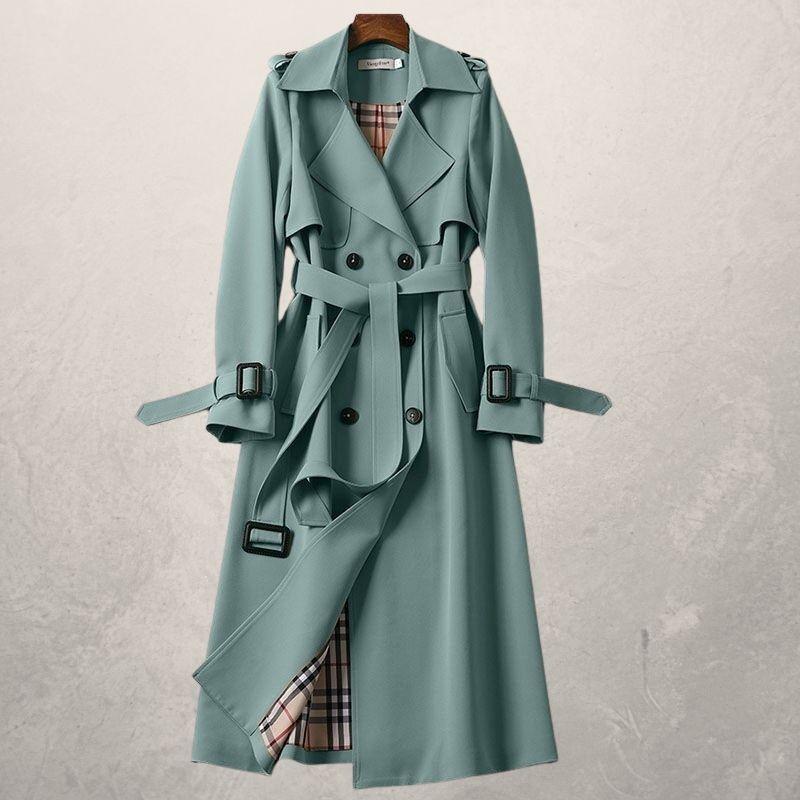 Jana | Classic Double Breasted Belted Collared Buckle Pocket Autumn Smart Long Trench Coat Ladies