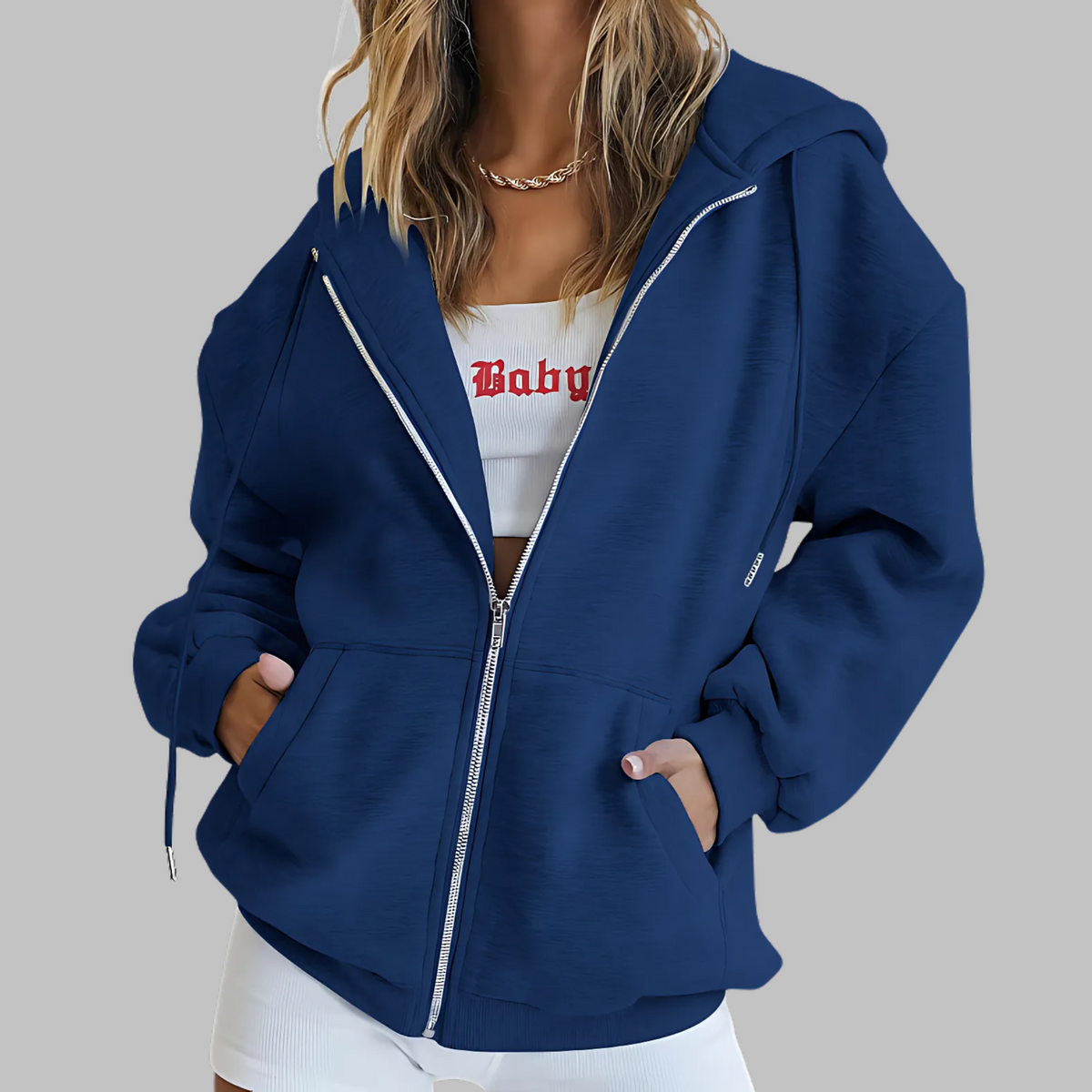 Lou | Zip Up Drawstring Pockets Long Sleeve Autumn Oversized Hoodie Women