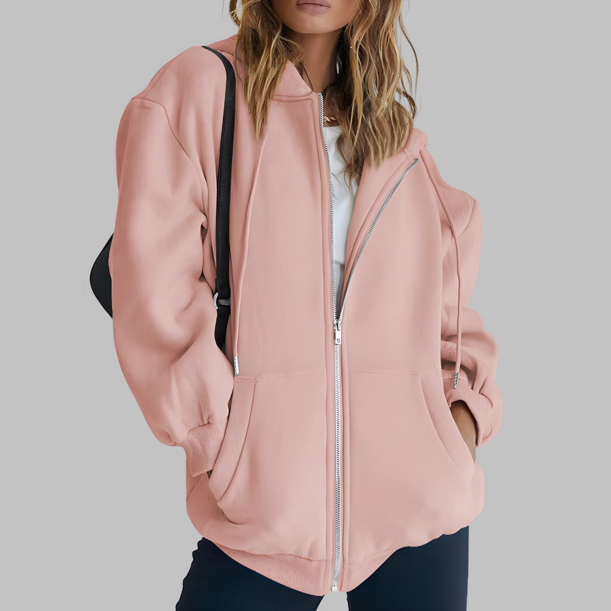 Lou | Zip Up Drawstring Pockets Long Sleeve Autumn Oversized Hoodie Women