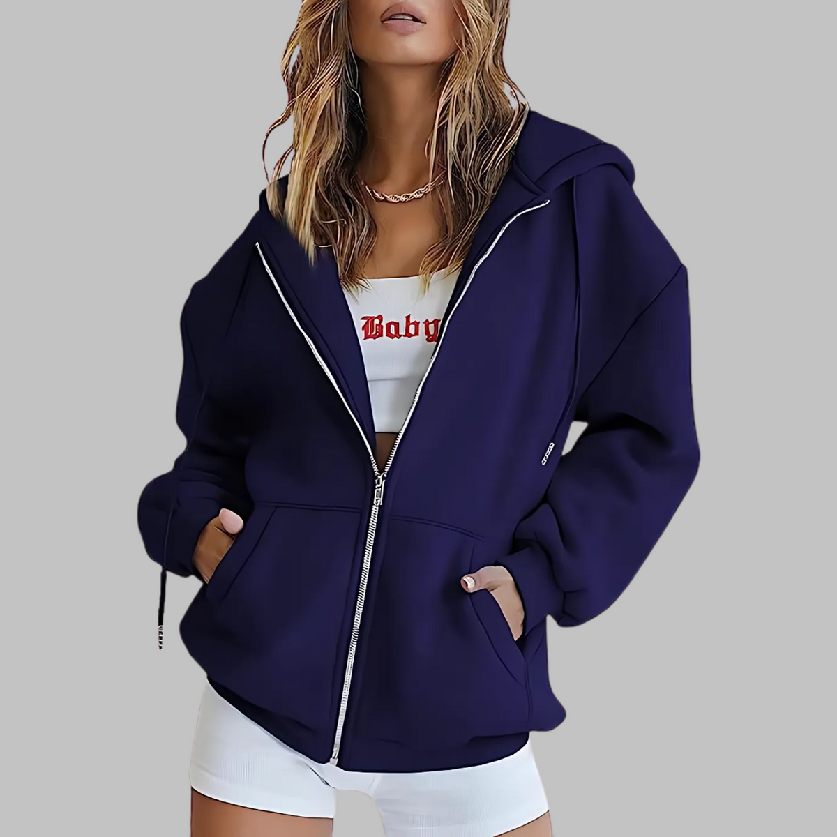 Isla | Zip Up Drawstring Pockets Fleece Oversized Longline Hoodie Women