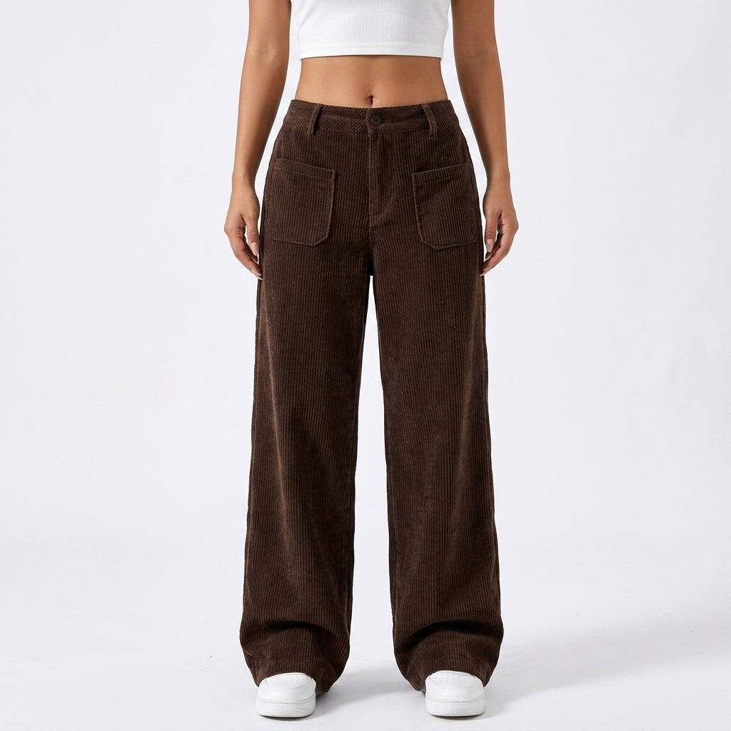 Myla | Loose Baggy Ribbed Corduroy Pockets Button Autumn Wide Leg Trousers Women