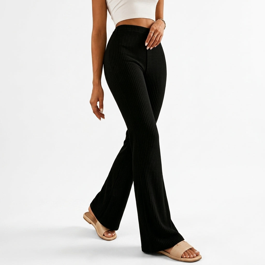 Erica | High Waisted Autumn Ribbed Knit Flared Trousers Women