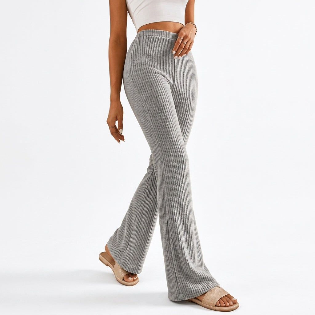 Erica | High Waisted Autumn Ribbed Knit Flared Trousers Women