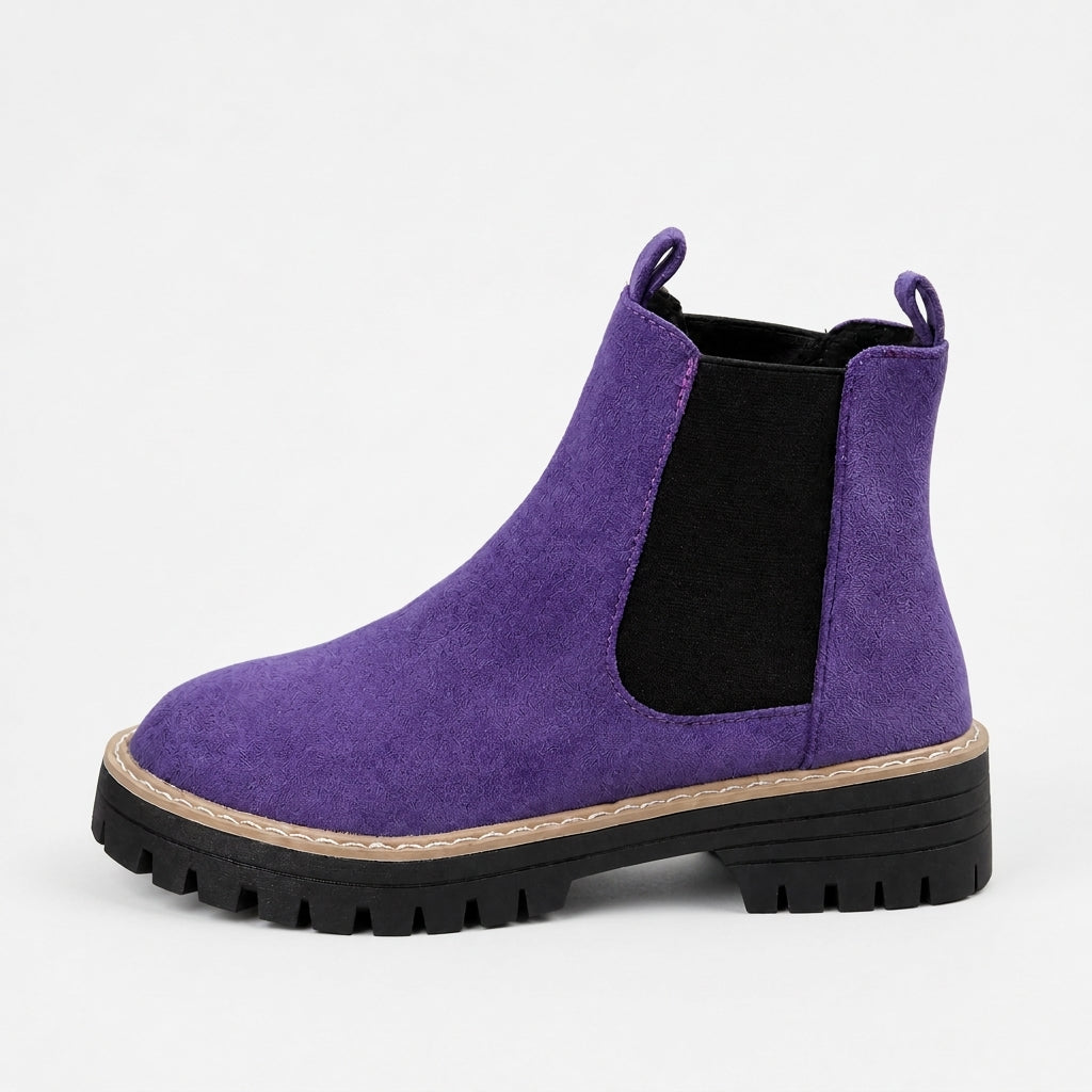 Jess | Faux Suede Chunky Lug Platform Round Toe Autumn Winter Chelsea Boots Women
