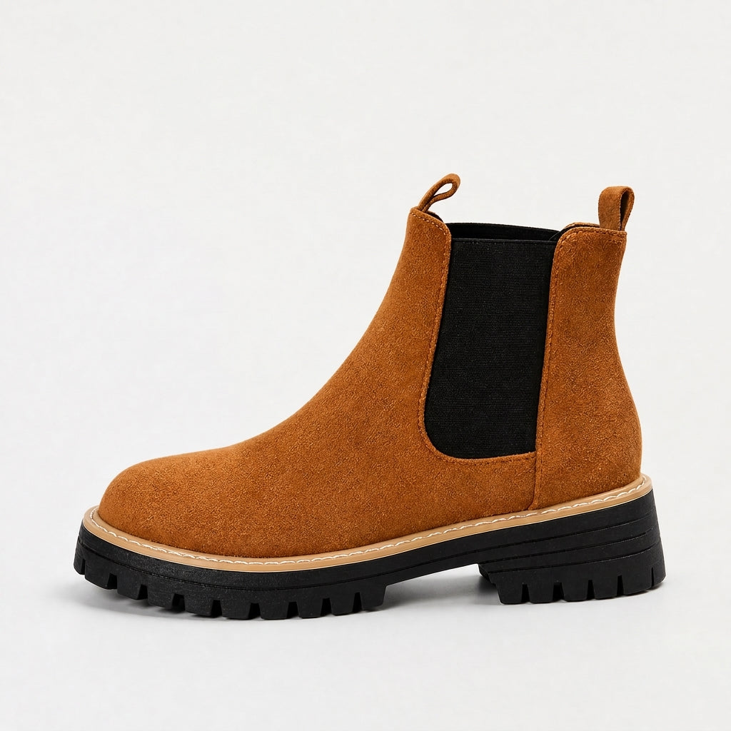 Jess | Faux Suede Chunky Lug Platform Round Toe Autumn Winter Chelsea Boots Women