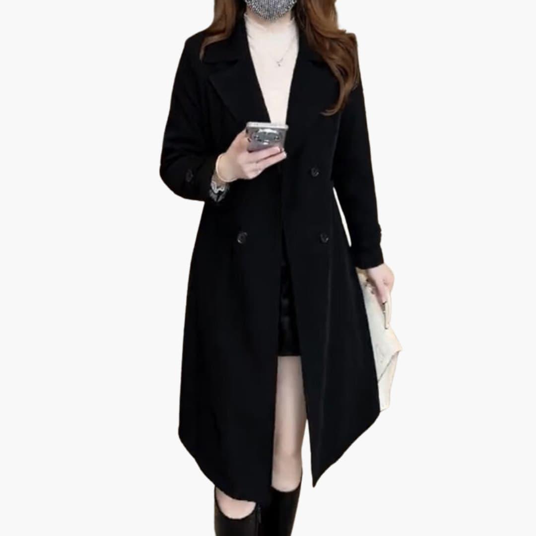 Sunny | Tailored Double Breasted Belted Collared Button Autumn Smart Long Trench Coat Ladies