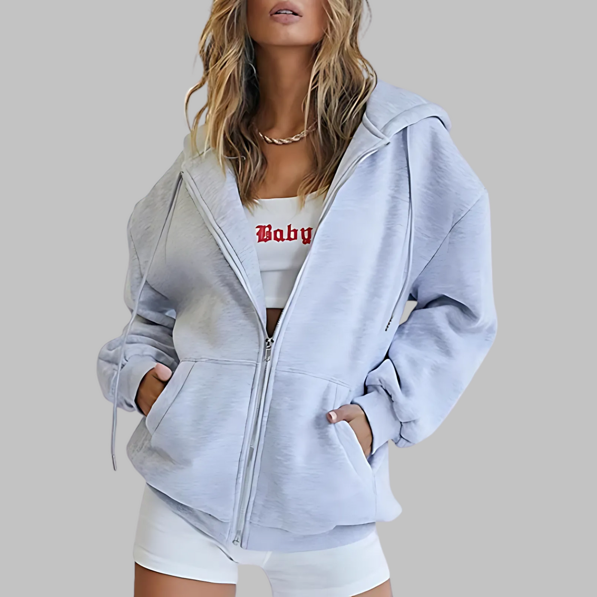 Lou | Zip Up Drawstring Pockets Long Sleeve Autumn Oversized Hoodie Women