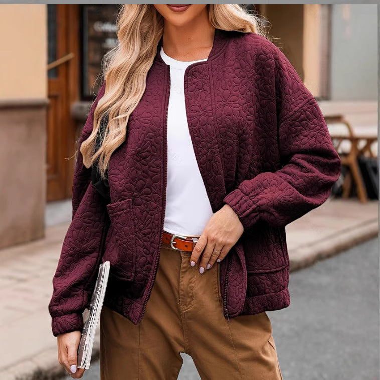 Zia | Floral Quilted Zip Up Pockets Autumn Oversized Bomber Jacket Women