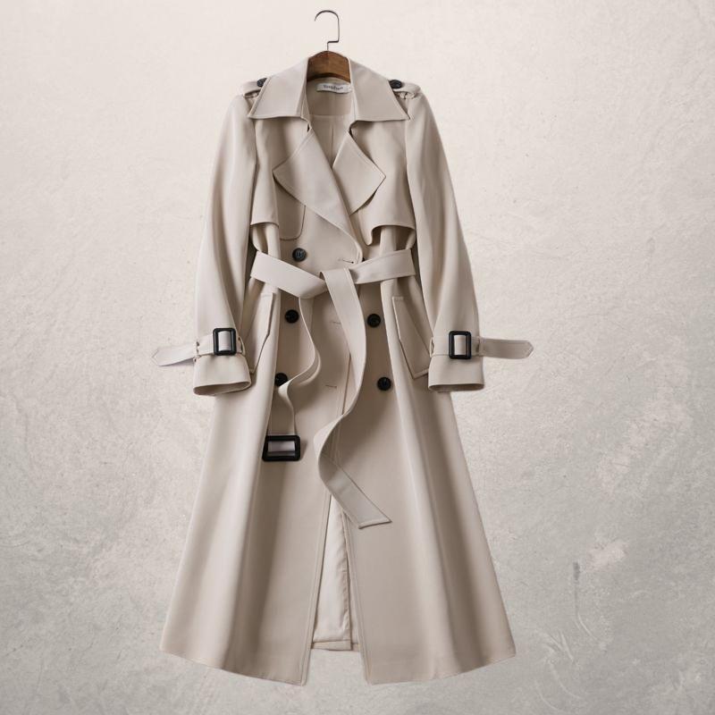 Jana | Classic Double Breasted Belted Collared Buckle Pocket Autumn Smart Long Trench Coat Ladies