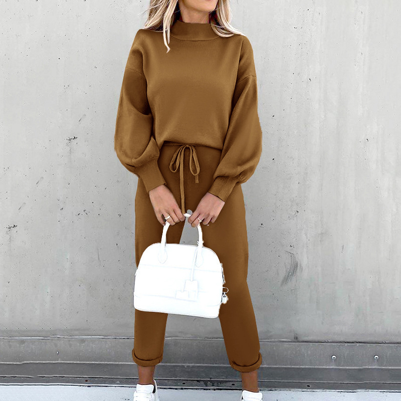 Naomi | Oversized High Neck Long Sleeve Knit Straight Leg Tie Waist Autumn Winter Tracksuit Women