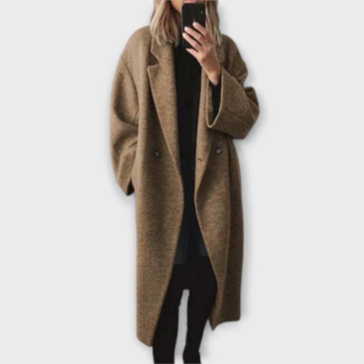 Oversized Longline Wool Coat, Open Front - Steel Blue