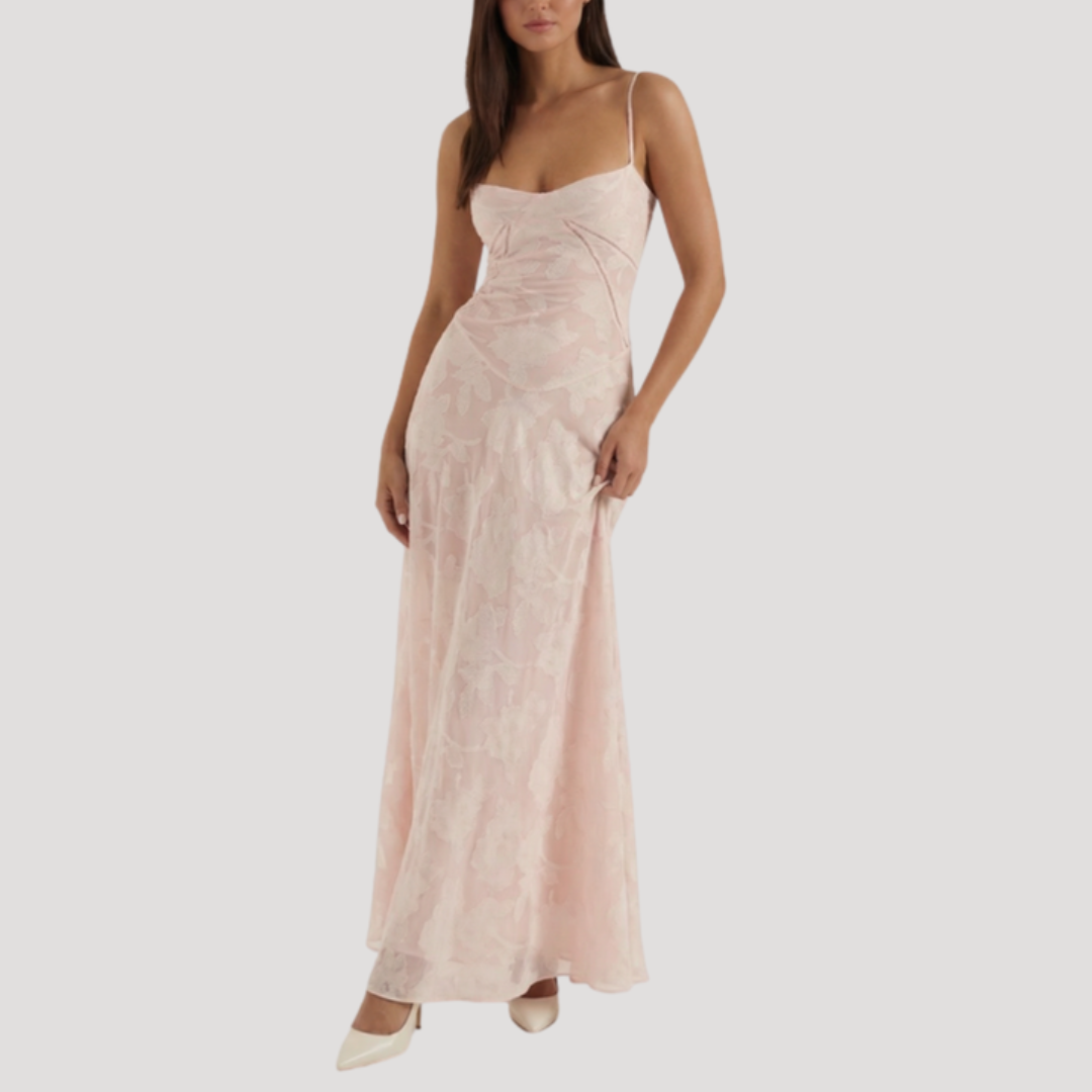 Ember | Floral Embroidered Strappy Open Back Corset Lace Up A Line Evening Occasion Maxi Dress Women