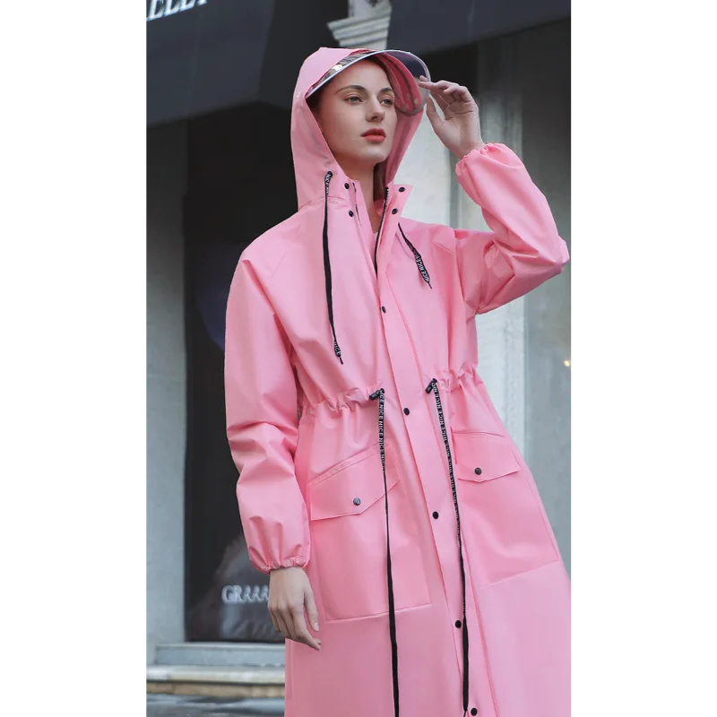 Beth | Tie Waist Pocket Full Length Hooded Longline Autumn Waterproof Coat Women