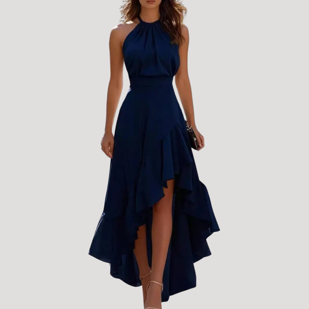 Wren | Halter Ruffled Asymmetric Flowy High Waisted Maxi Occasion Evening Dress Women