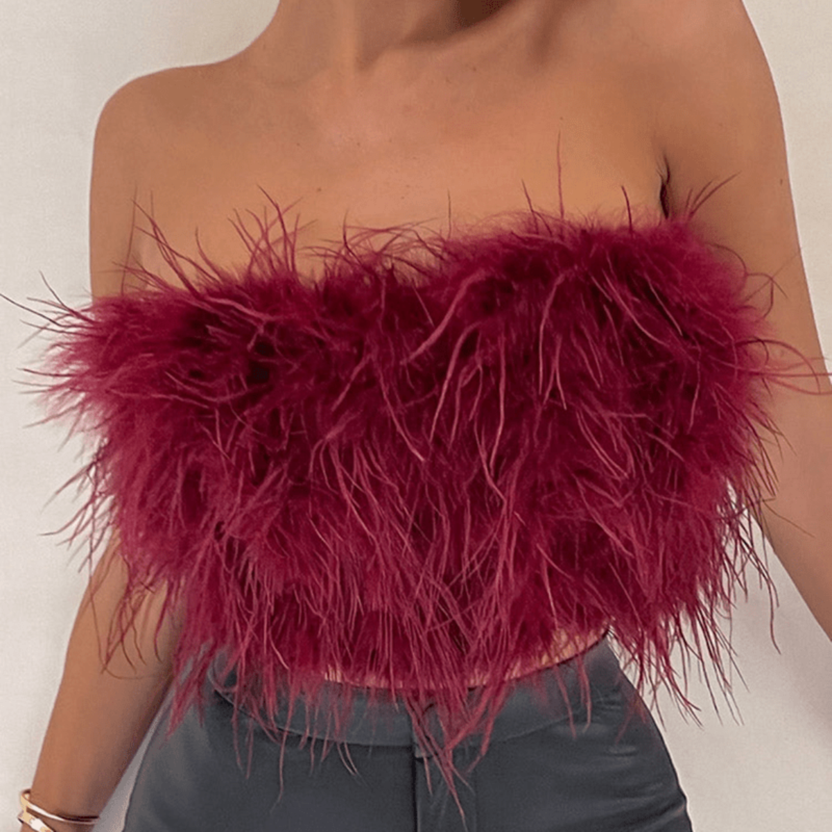 Ciara | Party Feather Textured Sleeveless Strapless Going Out Tube Bandeau Crop Top Women