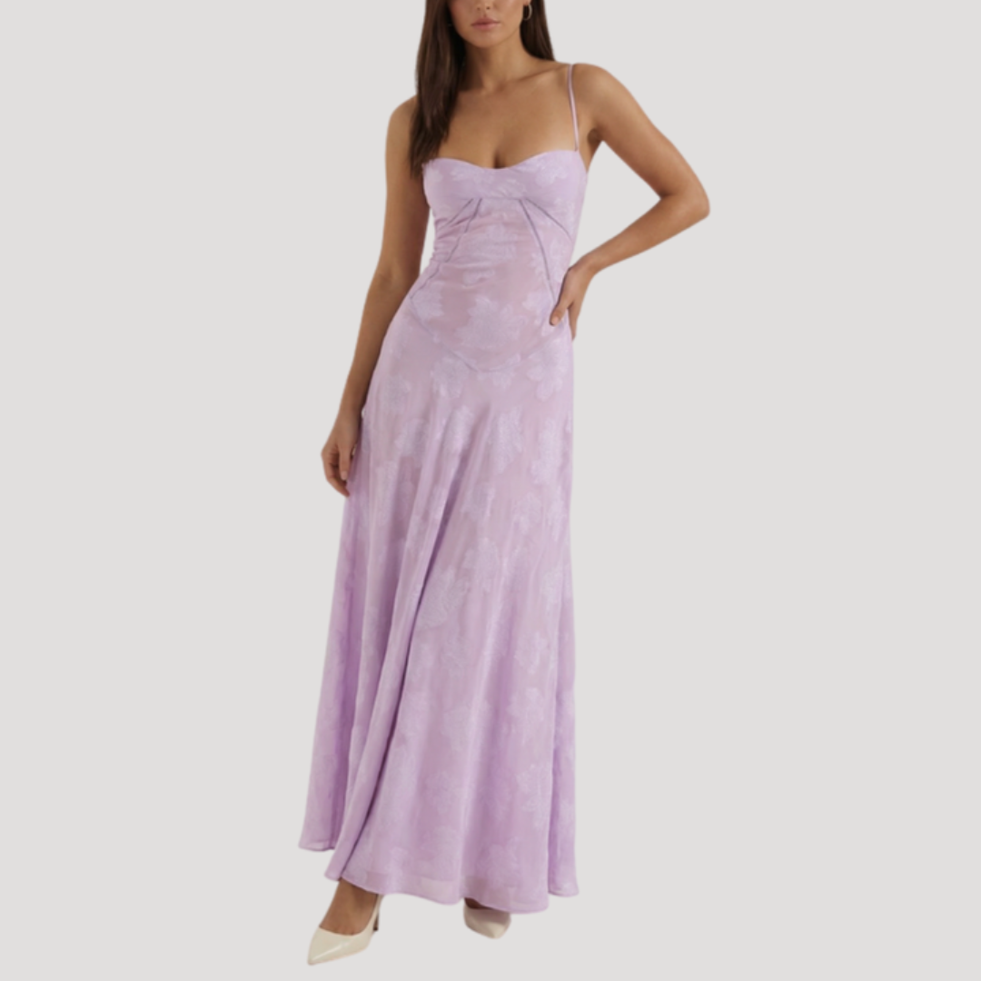 Ember | Floral Embroidered Strappy Open Back Corset Lace Up A Line Evening Occasion Maxi Dress Women