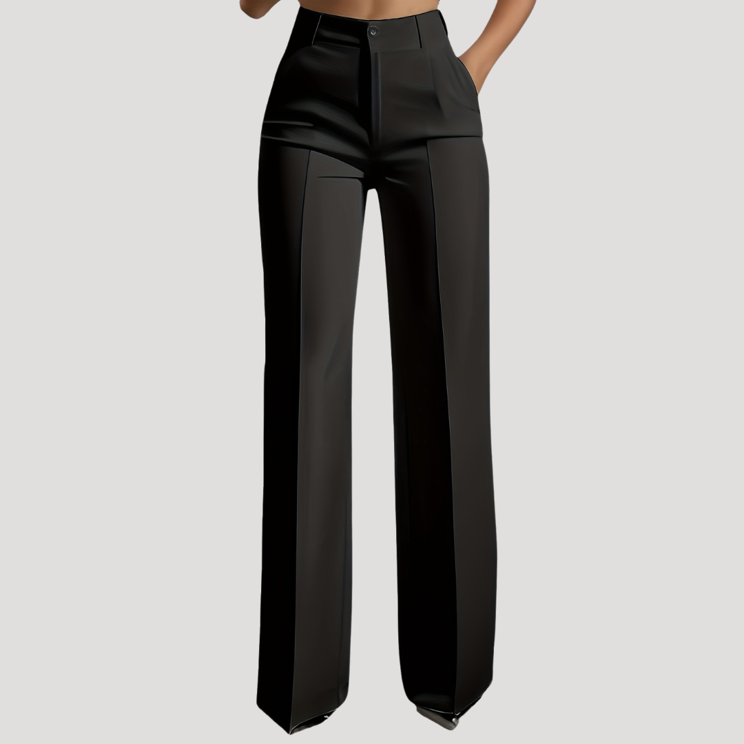 Willa | High Waisted Tailored Pleated Pockets Autumn Smart Work Straight Leg Trousers Women