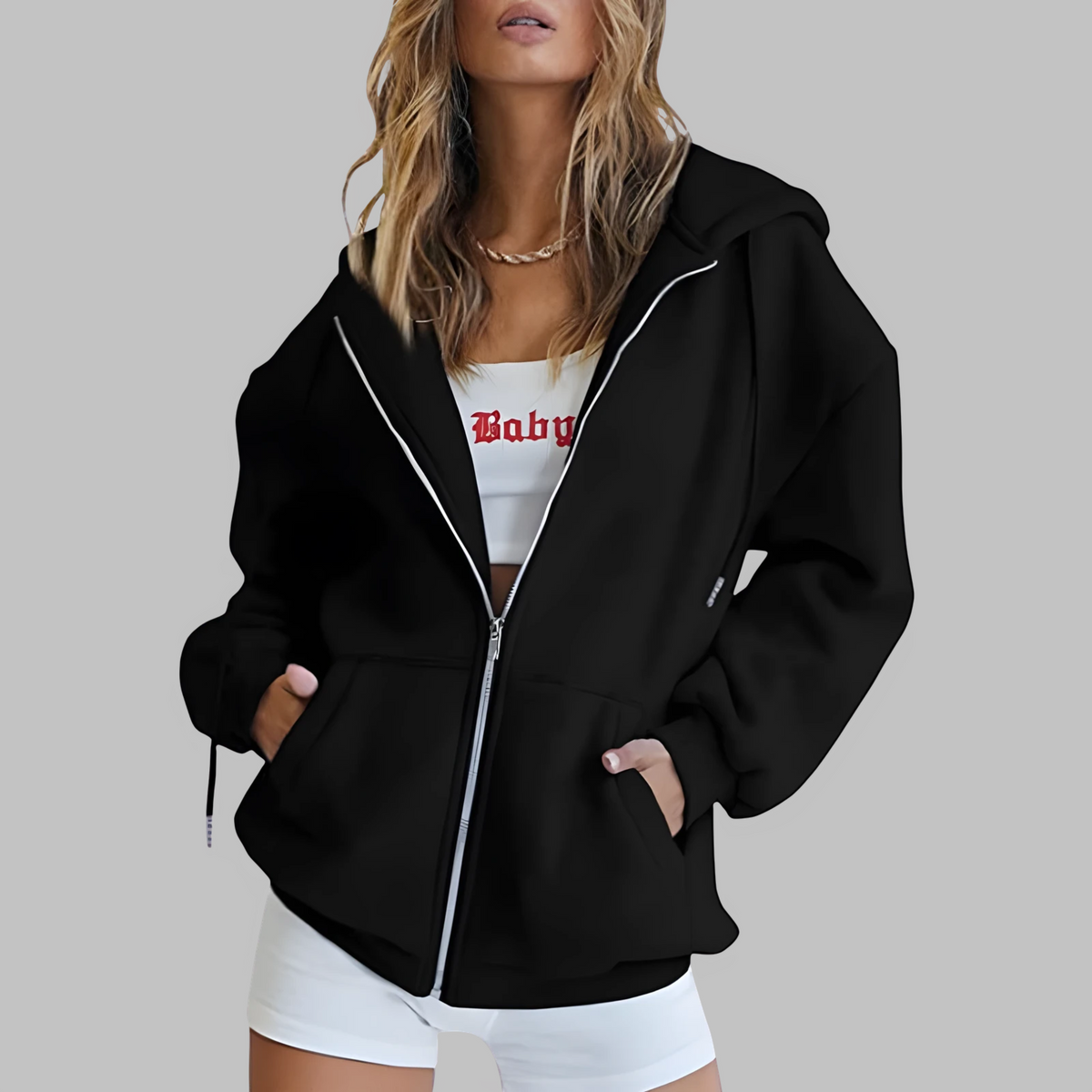 Lou | Zip Up Drawstring Pockets Long Sleeve Autumn Oversized Hoodie Women