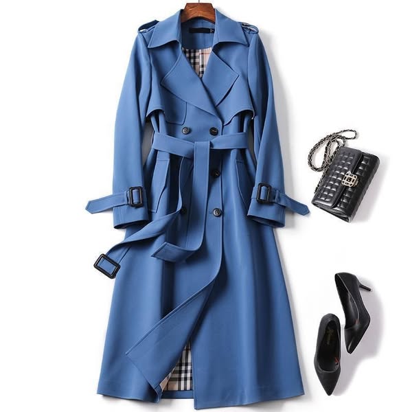 Jana | Classic Double Breasted Belted Collared Buckle Pocket Autumn Smart Long Trench Coat Ladies