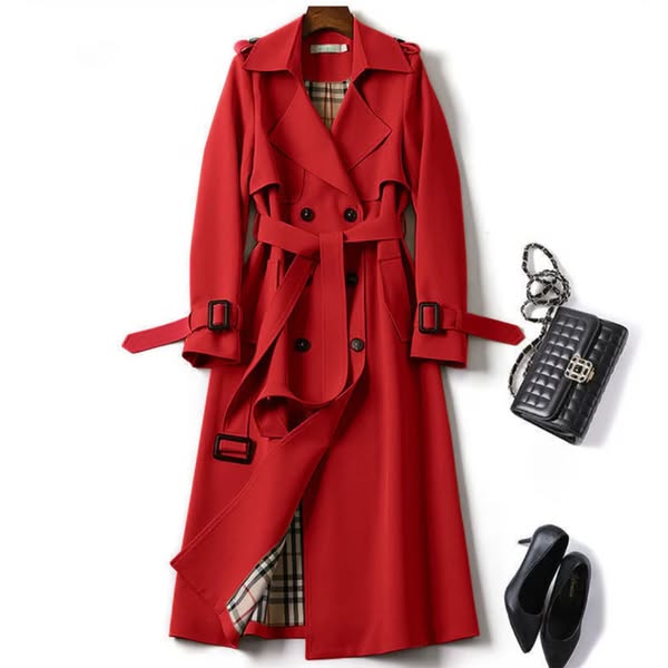 Jana | Classic Double Breasted Belted Collared Buckle Pocket Autumn Smart Long Trench Coat Ladies