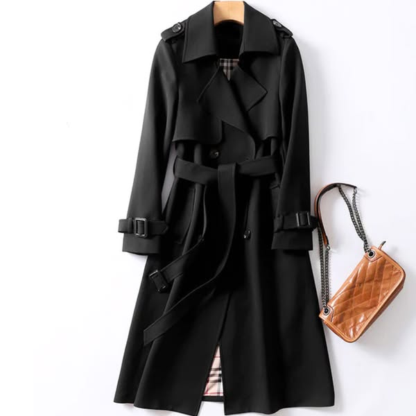 Jana | Classic Double Breasted Belted Collared Buckle Pocket Autumn Smart Long Trench Coat Ladies