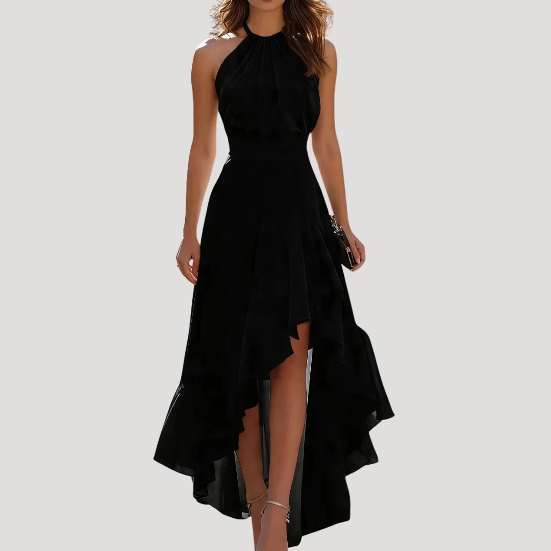 Wren | Halter Ruffled Asymmetric Flowy High Waisted Maxi Occasion Evening Dress Women
