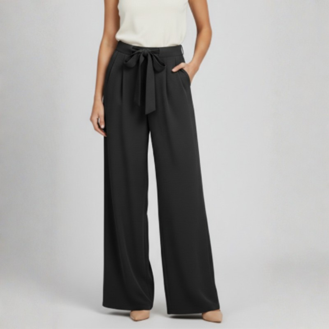 Stella | Pleated High Waisted Tailored Pockets Smart Work Wide Leg Trousers Women