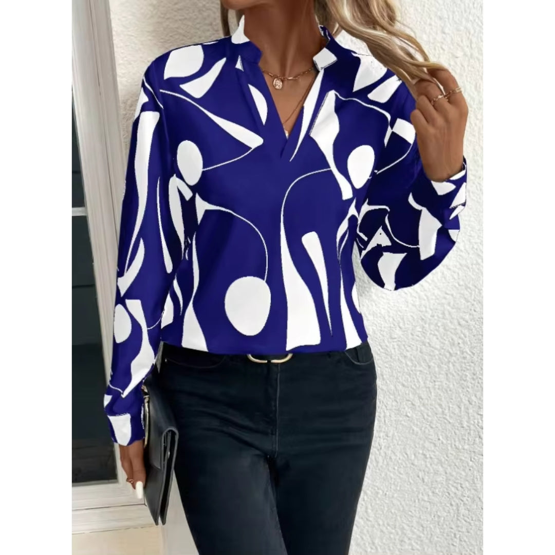Mabel | Long Sleeve V Neck Collared Longline Autumn Work Blouse Women