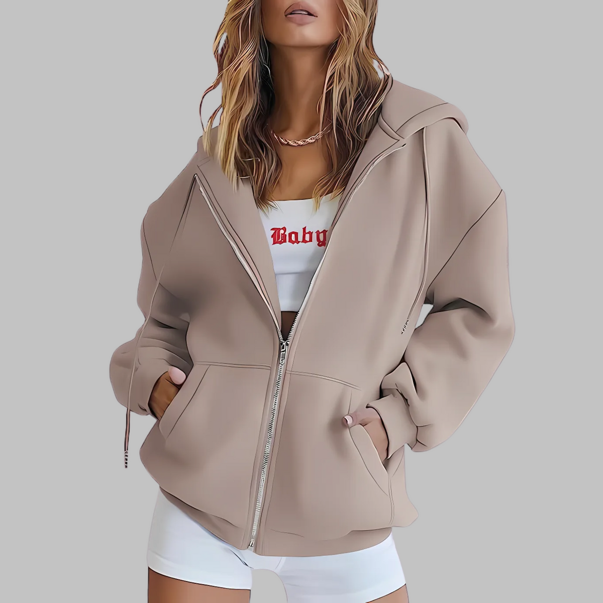 Lou | Zip Up Drawstring Pockets Long Sleeve Autumn Oversized Hoodie Women