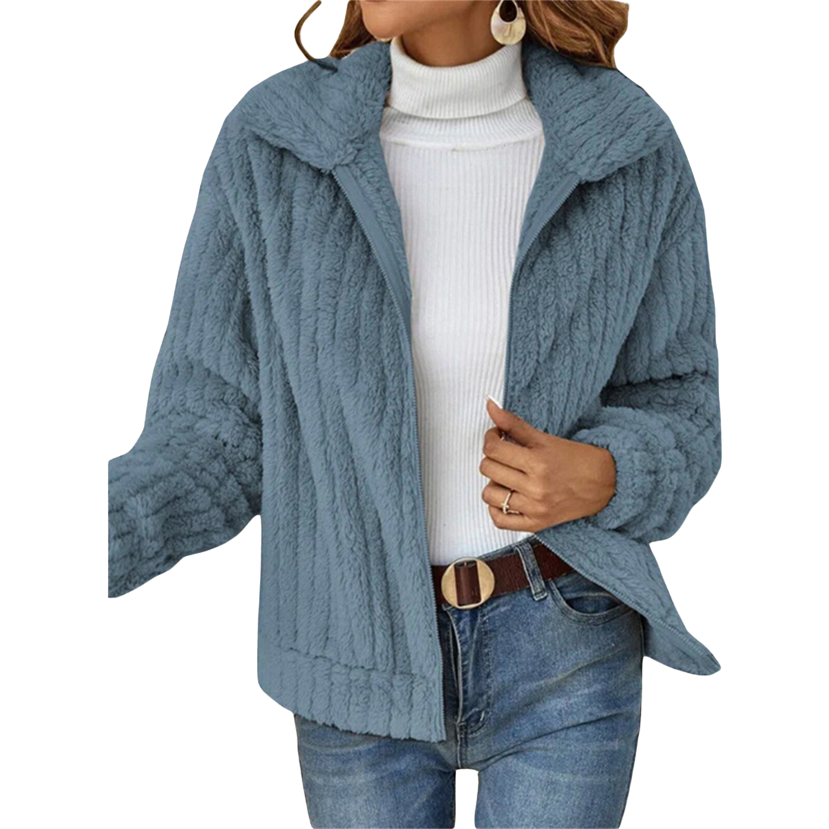 Cable Knit Cardigan Jacket with Collar - Blush Pink