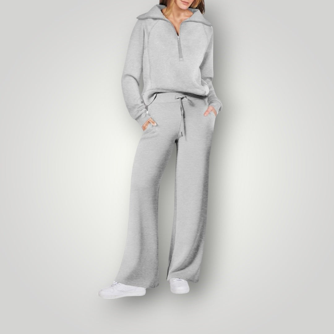 Annie | Oversized Zip Up Collared Long Sleeve Winter Wide Leg Fleece Tracksuit Women