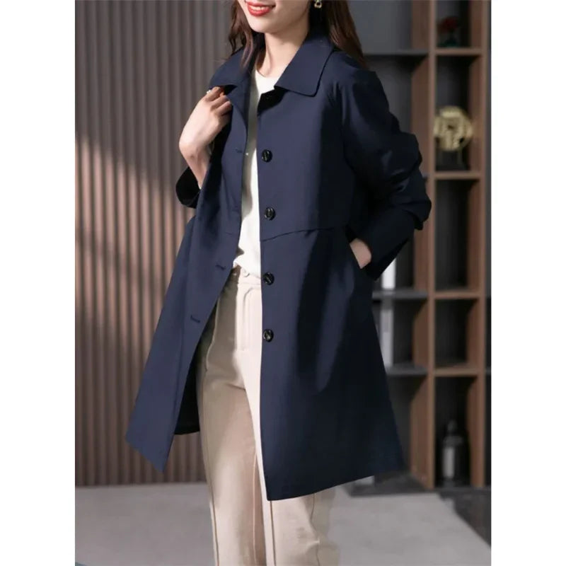 Dani | Collared Buttoned A Line Long Pocket Autumn Smart Tailored Coat Women
