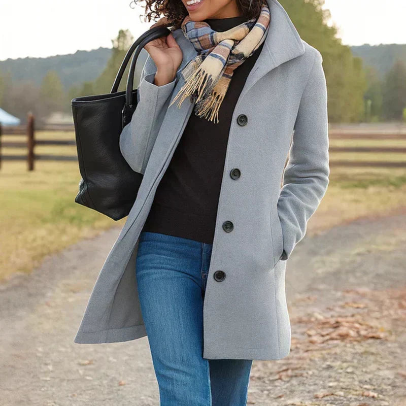 Single Breasted Wool Coat with Notched Collar - Camel