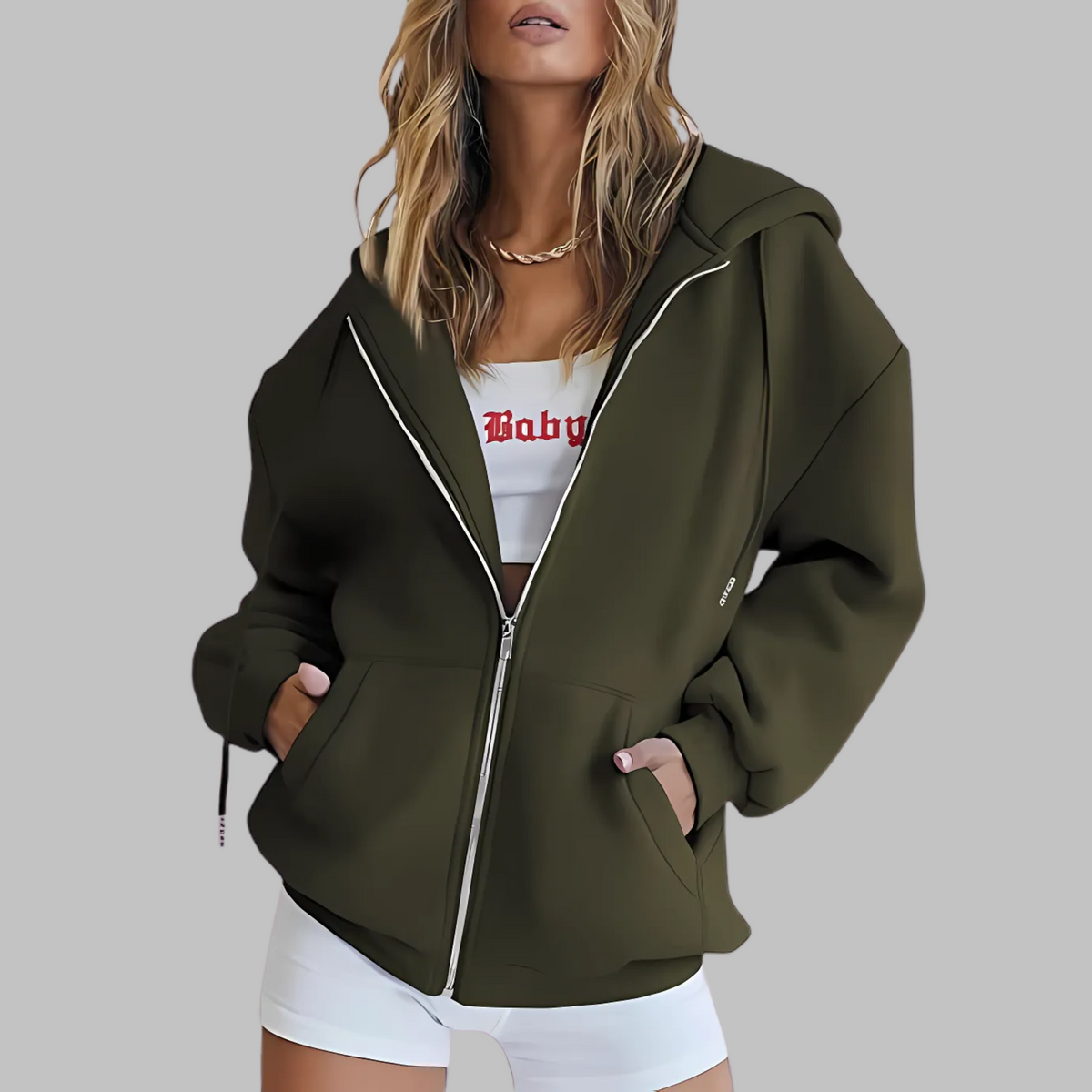 Isla | Zip Up Drawstring Pockets Fleece Oversized Longline Hoodie Women