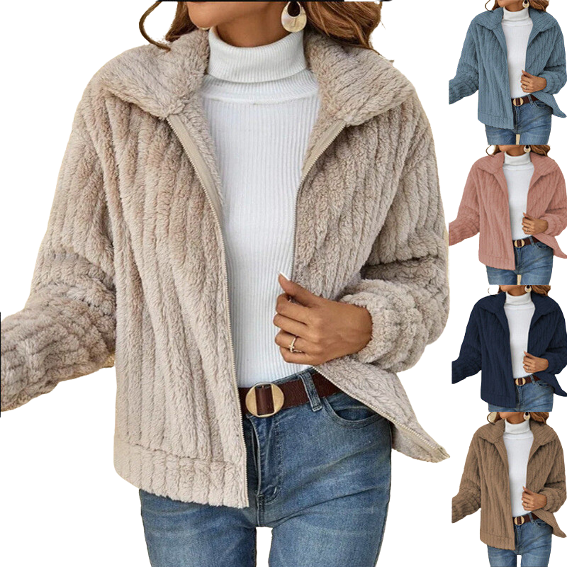 Cable Knit Cardigan Jacket with Collar - Blush Pink
