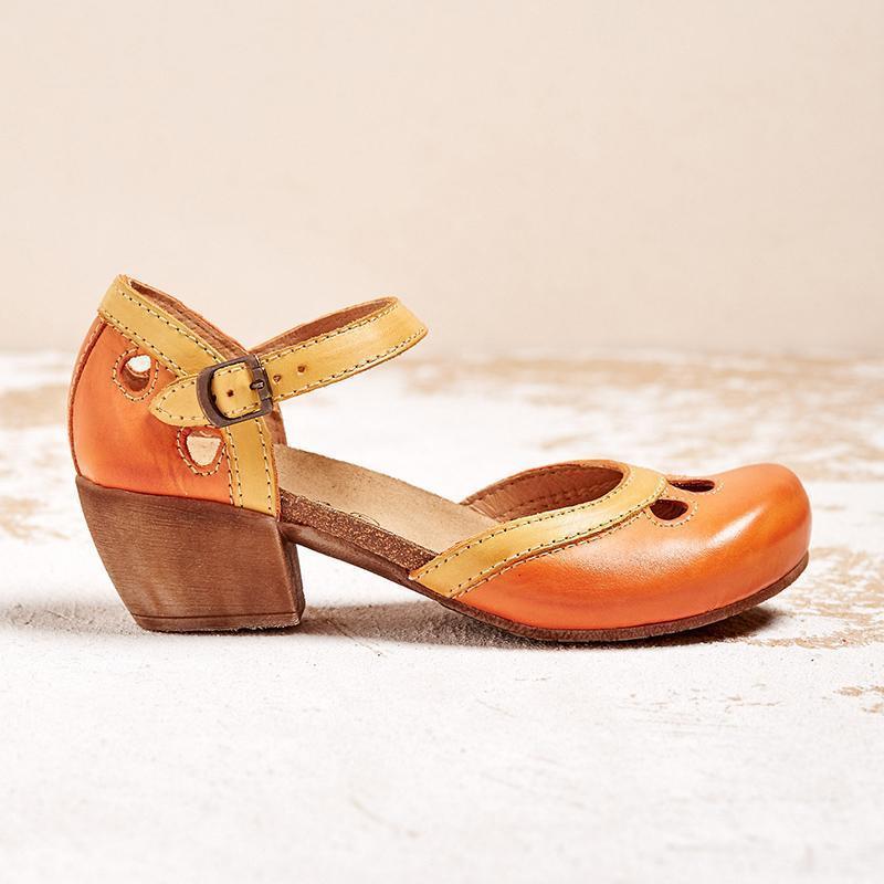 Lucy | Round Toe Faux Leather Ankle Strap Low Heel Shoes Women