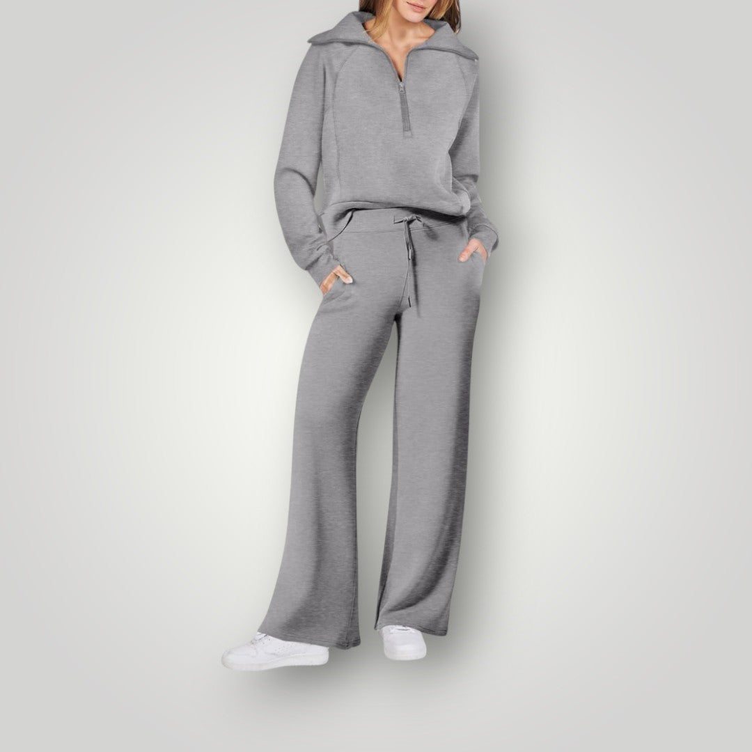Annie | Oversized Zip Up Collared Long Sleeve Winter Wide Leg Fleece Tracksuit Women