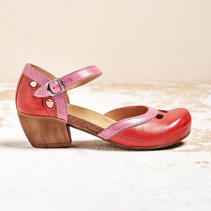 Lucy | Round Toe Faux Leather Ankle Strap Low Heel Shoes Women