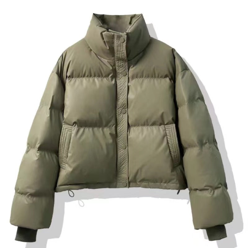 Kit | Winter Funnel Neck Button Side Pockets Cropped Quilted Puffer Jacket Women