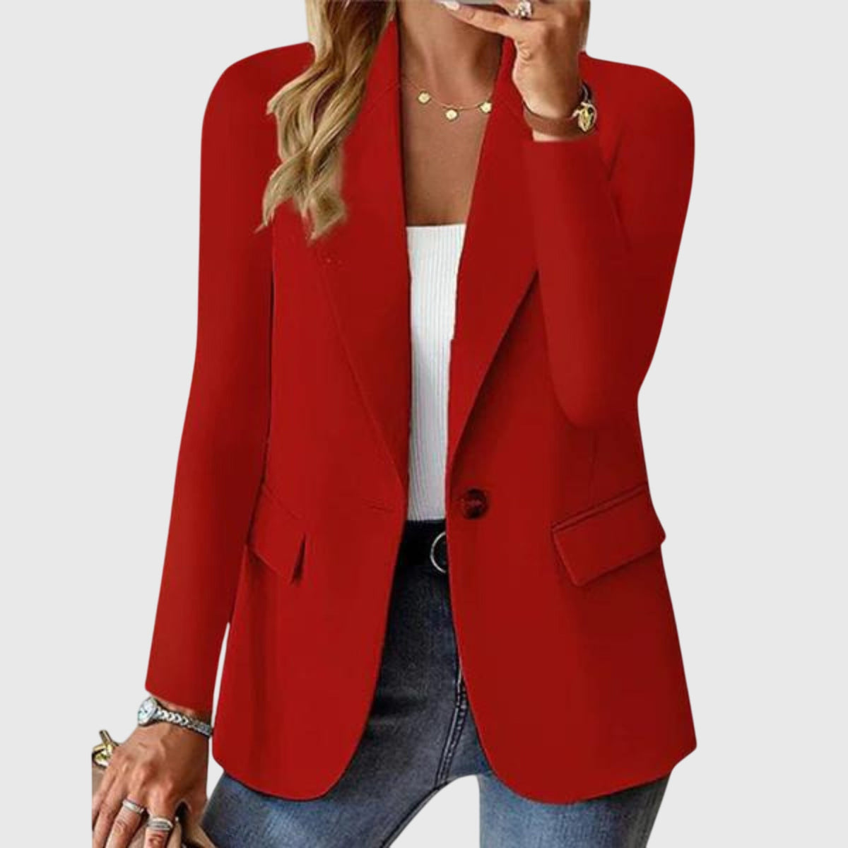 Single Breasted Blazer, Linen Look - Stone