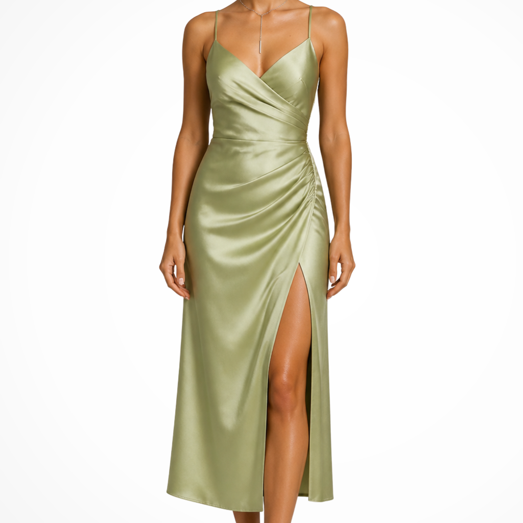 Vera | Ruched Wrap Open Back Satin Slip Cocktail Dress Ladies