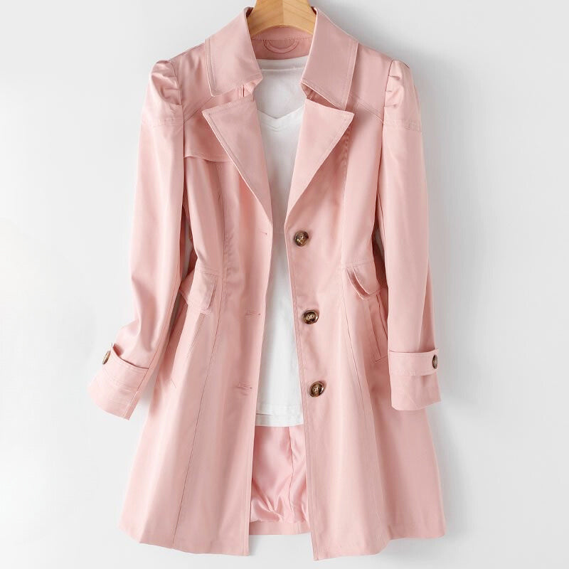 Tessa | Single Breasted Button Collared Tailored Autumn Smart Longline Puff Trench Coat Ladies