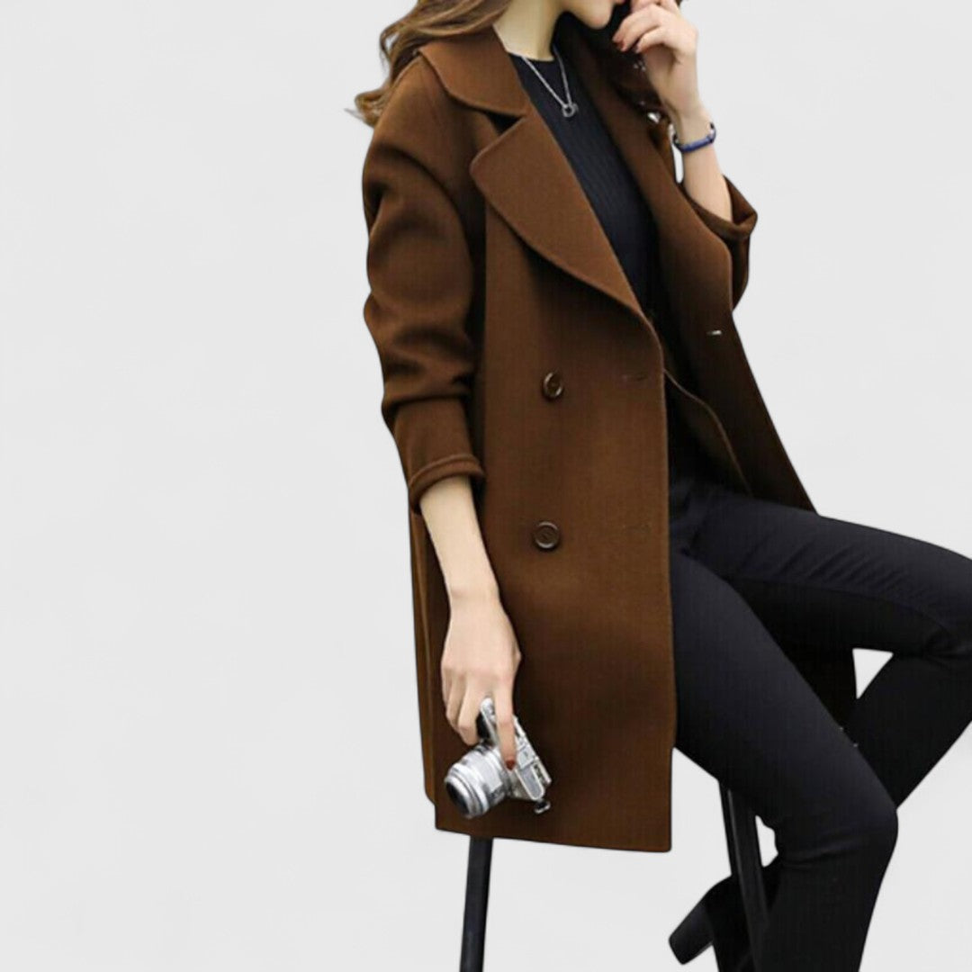 Double Breasted Wrap Coat with Wide Lapel - Dark Green