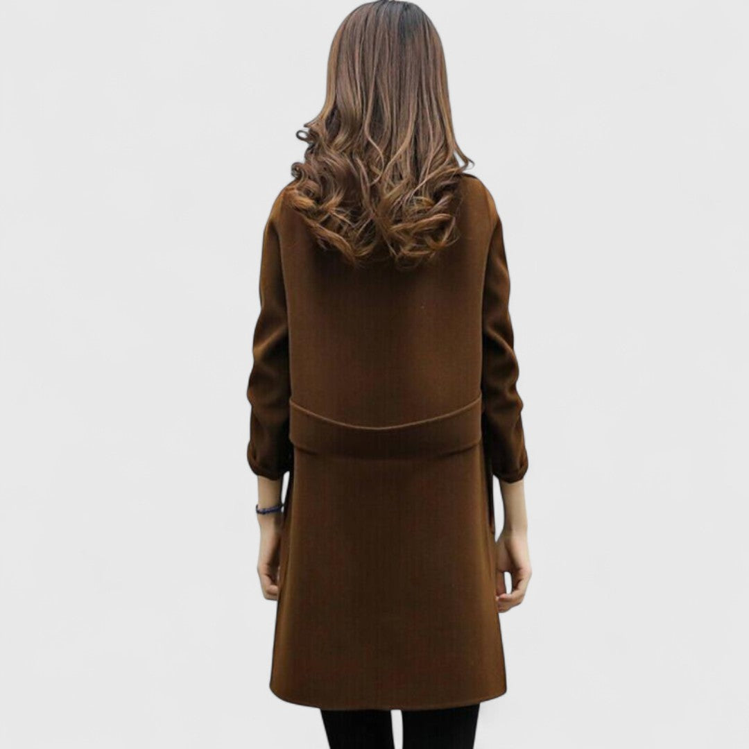 Double Breasted Wrap Coat with Wide Lapel - Dark Green