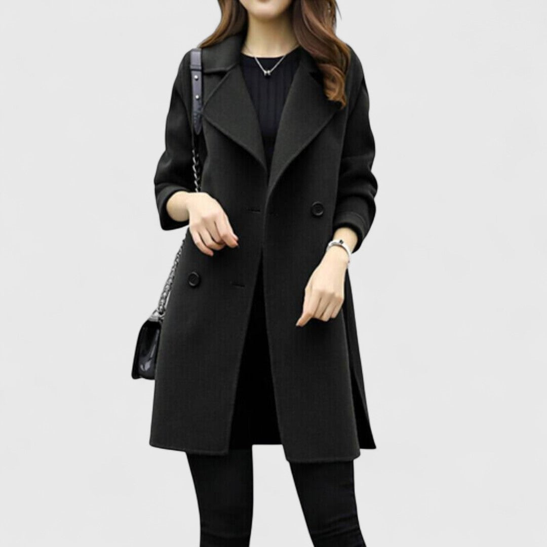 Double Breasted Wrap Coat with Wide Lapel - Dark Green