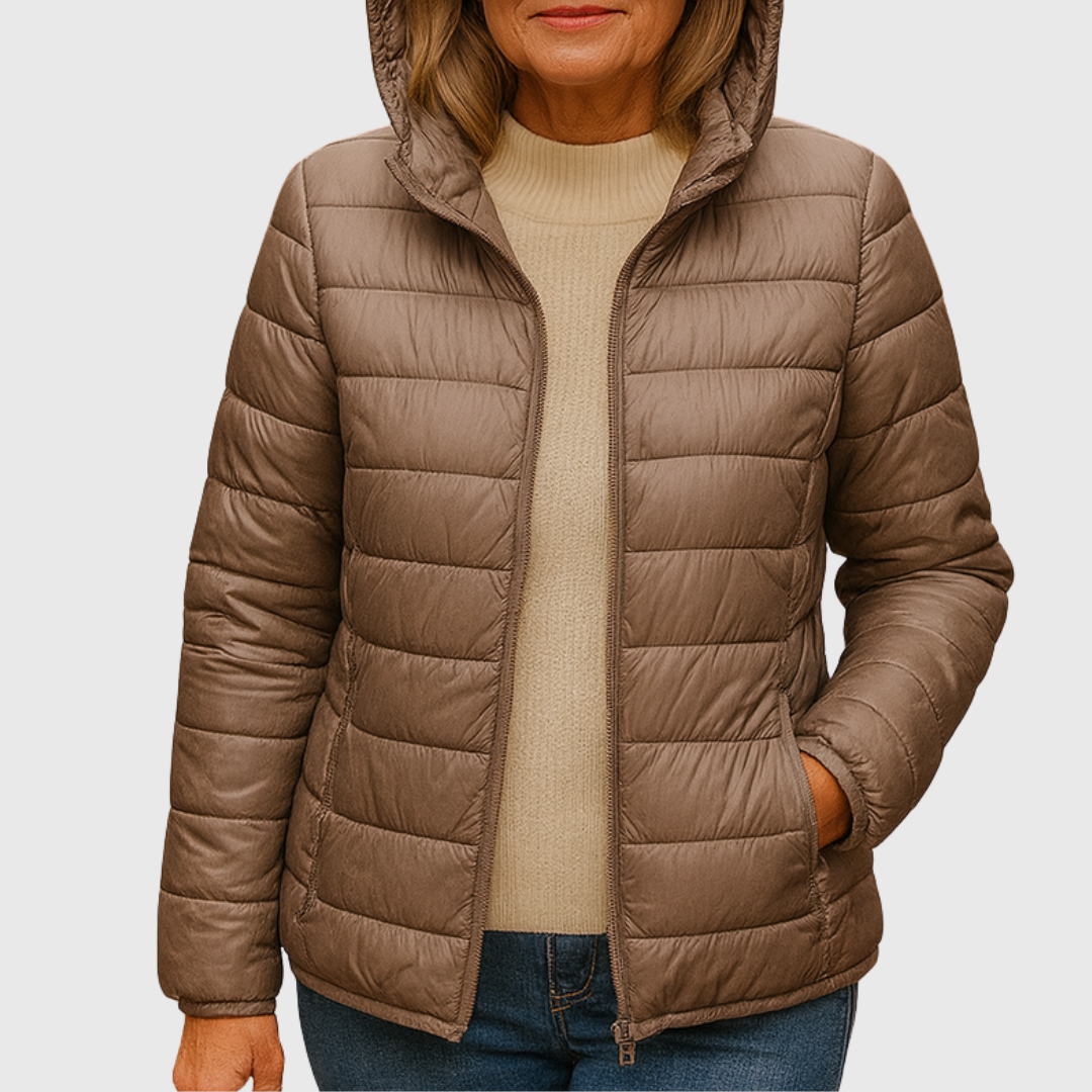 Ultra-Light Quilted Puffer Jacket with Stand Collar - Taupe