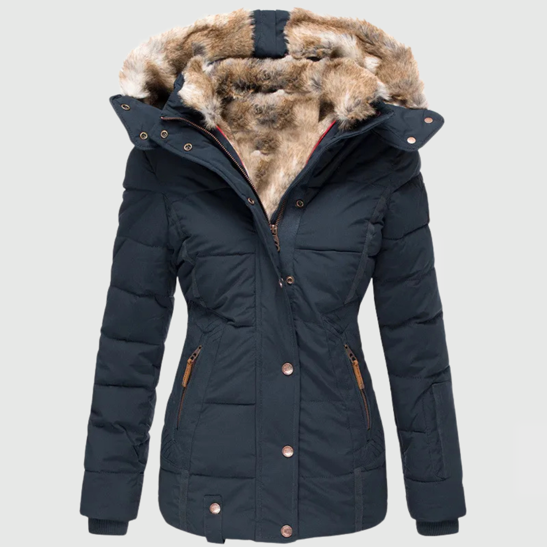 Puffer Jacket with Faux Fur Hood - Black